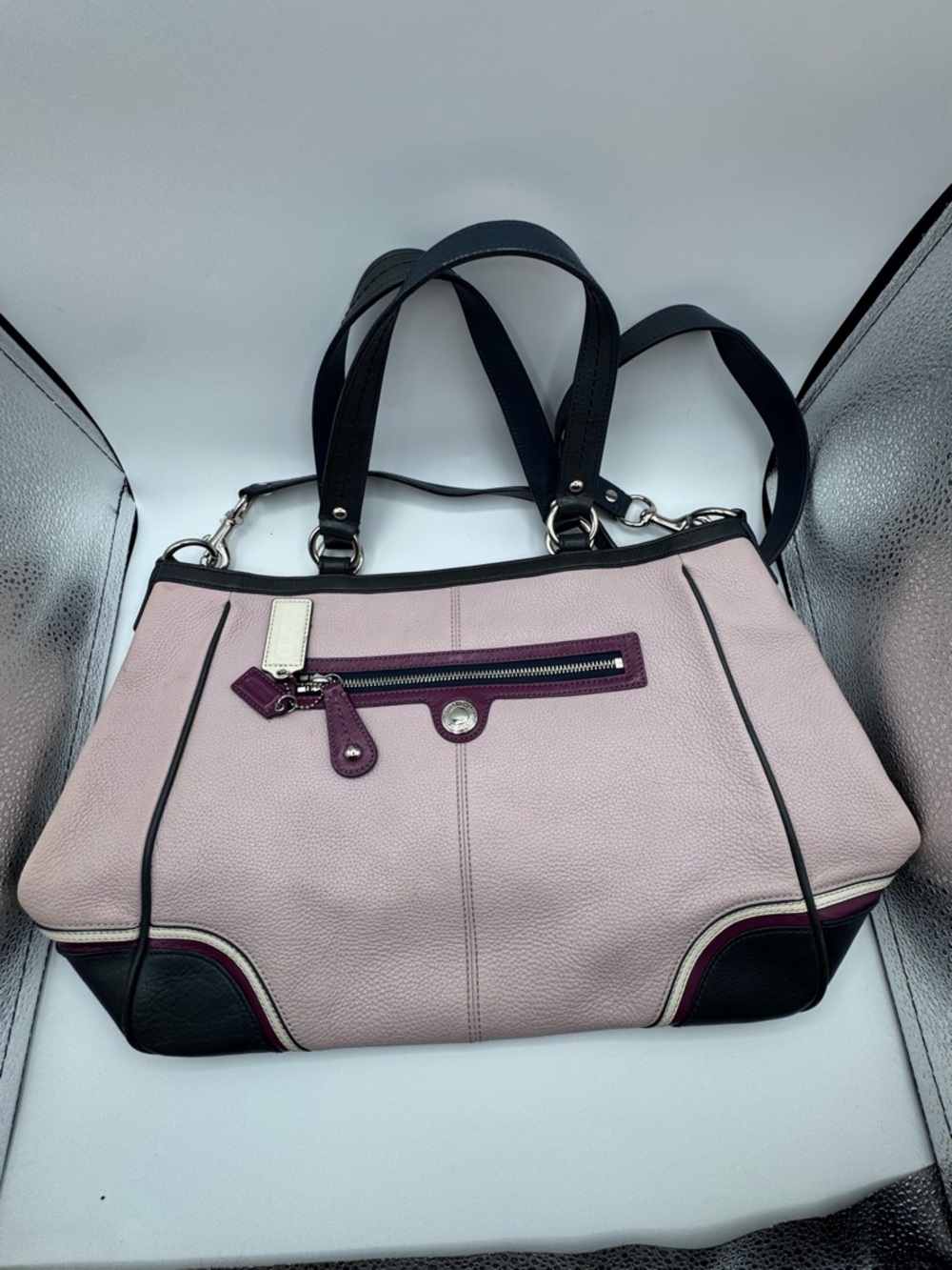 Coach Women's Blush Pink Leather Tote with Black Trim